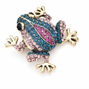 Rhinestone Frog Brooches Women Metal Lovely Animal Party Casual Brooch Pins Gift